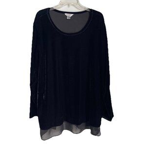 CJ Banks Black Velvet Long Sleeve Sheer Hem Tunic Elegant